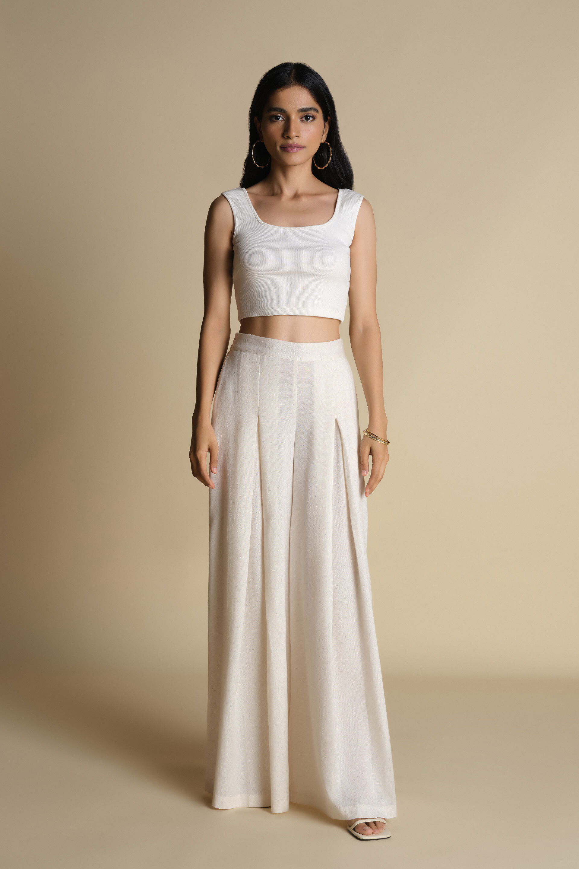 Pleated Flared Pants, Natural, image 2
